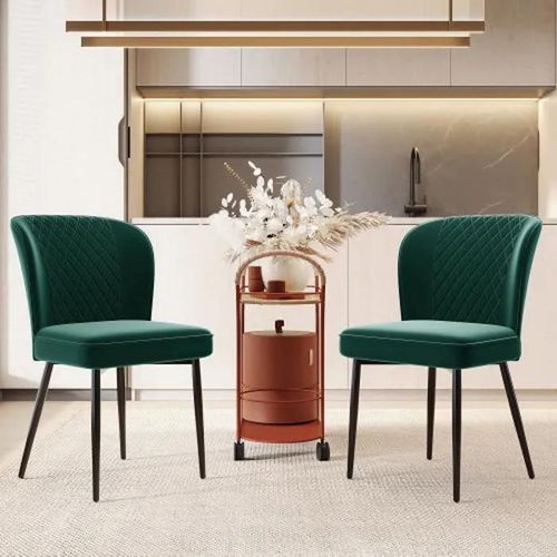 Chaise De Salle À Manger (2 Pièces), Vert Foncé,Chaise Design Rembourrée Avec Dossier,Assise En Velours Structure En Métal