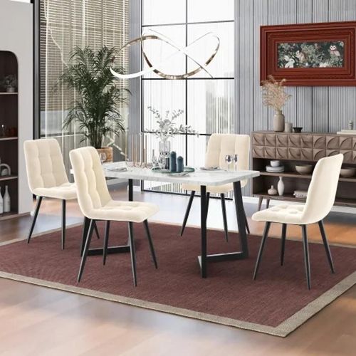 Chaise De Salle À Manger (4 Pièces), Beige,Lot De 4 Chaises Rembourrées Design Avec Dossier,Assise En Velours Structure En Métal