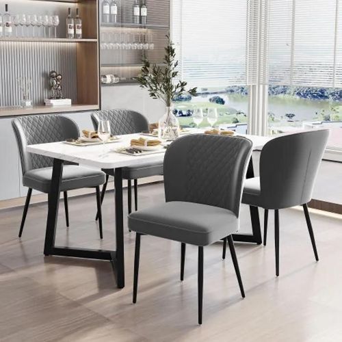 Chaise De Salle À Manger (4 Pièces), Gris Foncé,Chaise Design Rembourrée Avec Dossier,Assise En Velours Structure En Métal
