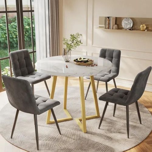 Ensemble De Table À Manger (5 Pièces), Ensemble Avec 4 Chaises, Ensemble De Cuisine, Table À Manger Ronde De 80 Cm De Diamètre