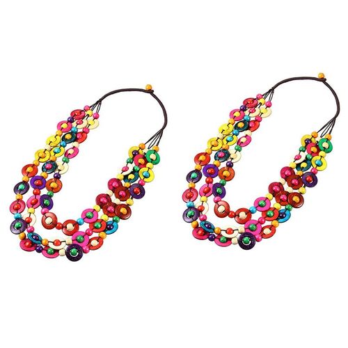 2x Collier De Perles De Bois De Coquille De Noix De Boh¿¿Me Pour Femmes Filles Fait ¿¿ La Main Collier Long Perl¿¿ Cadeaux De F¿ºte Des M¿¿Res