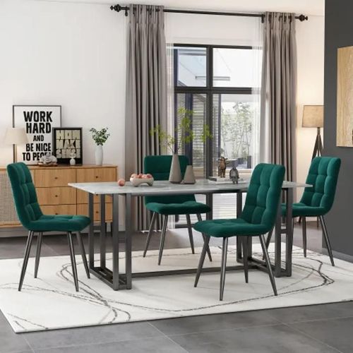 Chaise De Salle À Manger (4pcs)Vert Foncé,Lot De 4 Chaises Rembourrées Design Avec Dossier,Assise En Velours Structure En Métal