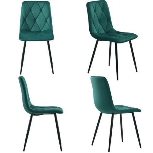 Chaises De Salle À Manger (4), Vert Foncé, Ensemble De 4 Chaises Rembourrées Par Un Designer, Pieds En Métal