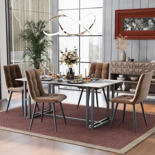 Chaise De Salle À Manger (4 Pcs), Marron,Lot De 4 Chaises Rembourrées Design Avec Dossier,Assise En Velours Structure En Métal