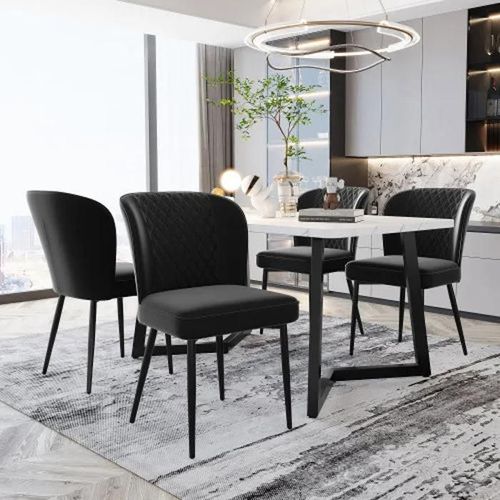 Chaise De Salle À Manger (4 Pièces), Noir,Chaise Design Rembourrée Avec Dossier,Assise En Velours Structure En Métal