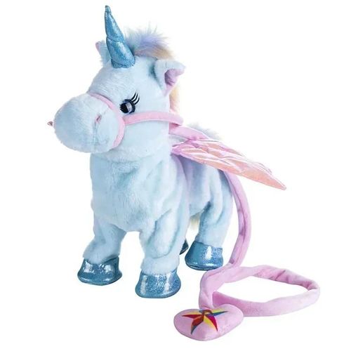 Licorne Laisse Ange Cheval Figurine Marche Chantant Électrique En Peluche Jouet--Blue