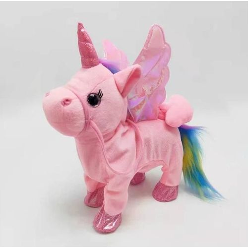 Licorne Laisse Ange Cheval Figurine Marche Chantant Électrique En Peluche Jouet--Pink