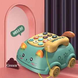 Jouets De Téléphone Musical 3 En 1 Pour Bébé, Jouet D'apprentissage Interactif Pour Tout-Petits Avec Lumières, Histoire Téléphonique Pour Chat, Éducation Précoce, Cadeau Montessori--Green