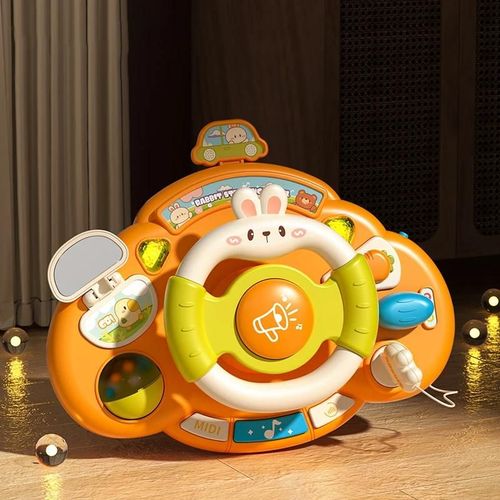 Volant Électrique Pour Enfants, Voiture De Conduite Simulée, Volant Led, Jouets Éducatifs Vocaux, Cadeau D'halloween Et De Noël, Jouet Pour Bébé--Orange With Box