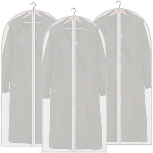 Lot de 3 Housses de vêtements zippées, Inodore PEVA Housses de Protection, 130 x 60 cm Transparentes pour Costumes Manteaux Robe.