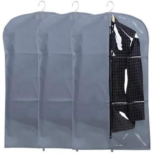 Housses de vêtements 3 pcs, Housse de Costume, Housse pour protéger, avec Zip et fenêtre Transparente, Anti-poussière (90 x 60 cm).