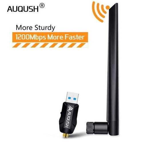 AUQUSH Adaptateur WiFi 1200 Mbit-s [5.8G-867Mbps+2.4G-300Mbps], antenne Externe 5dBi avec Adaptateur 11AC Double Bande et Adaptat.
