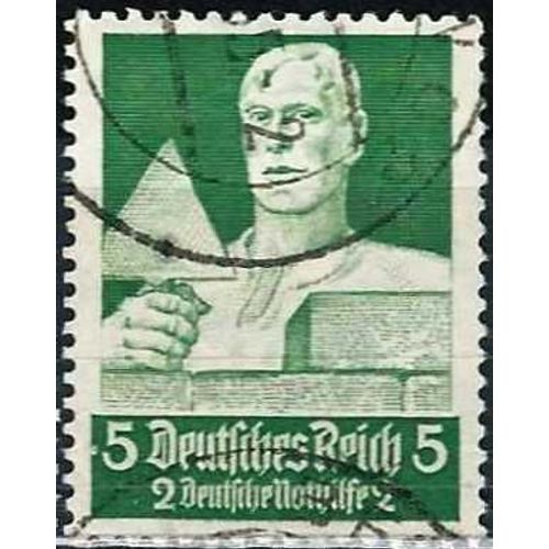 Allemagne, 3ème Reich 1934, Beau Timbre Yvert 515, Au Profit Du Secours D'hiver, Série Métiers, Le Maçon, Filigrane Croix Gammées, Oblitéré, Tbe
