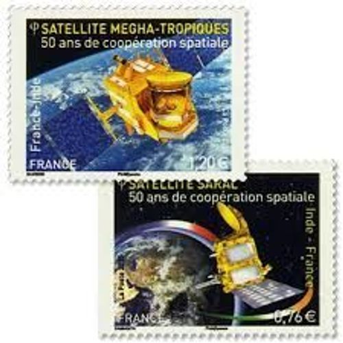 Cinquantenaire De La Coopération Spatiale France/Inde Satellites Saral Et Megha-Tropiques La Paire Émission Commune France/Inde Année 2015 N° 4945 4946 Yvert Et Tellier Luxe