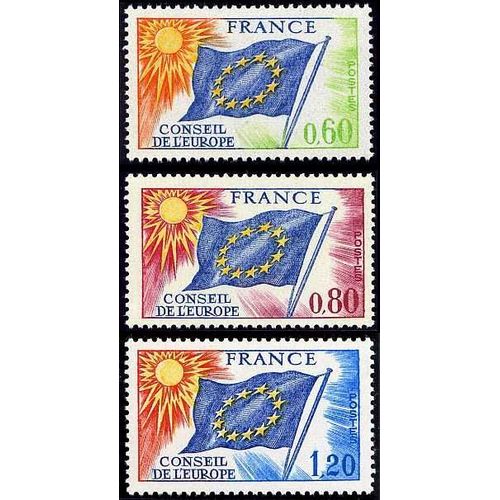 France 1975, Très Belle Série Neuve** Luxe Timbres De Service Du Conseil De L'europe, Yvert 46 47 48, Soleil Et Drapeau Européen. -