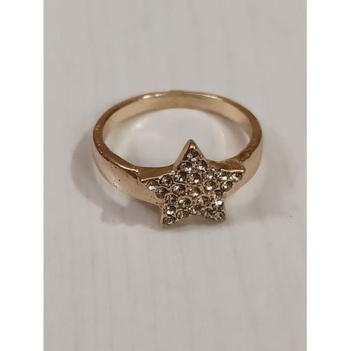 Bague Métal Doré,Etoile, Strass Transparent ,Taille 18.8 Mm