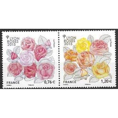 Flore : Fleurs : Congrès Mondial Des Sociétés De Roses À Lyon La Paire Année 2015 N° 4957 4958 Yvert Et Tellier Luxe