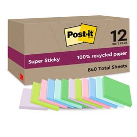 Post-It Pack 12 Blocs Super Sticky Recycling Notes 47,6 X 47,6 Mm Couleur