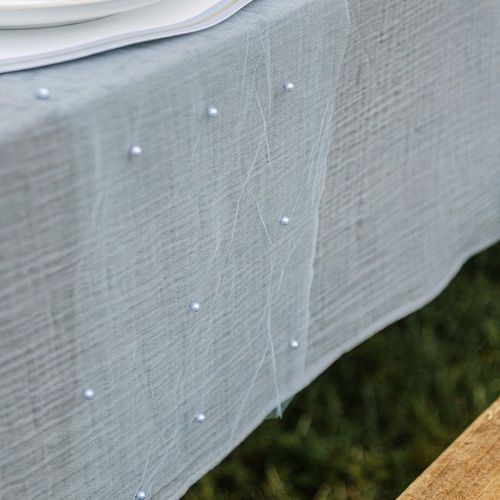 Chemin De Table Organza Perles 28cmx5m Bleu