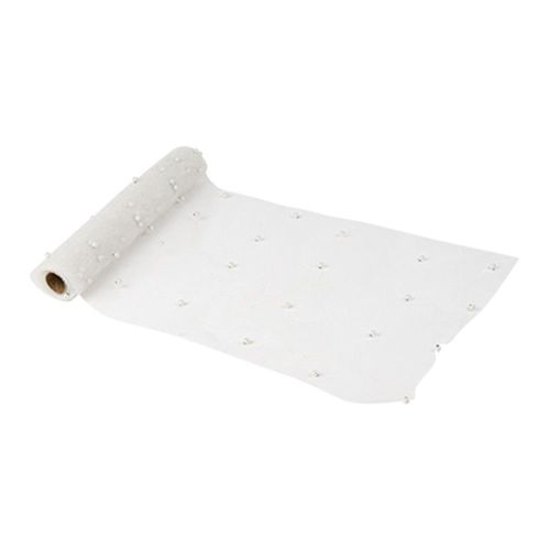 Chemin De Table Organza Perles 28cmx5m Blanc