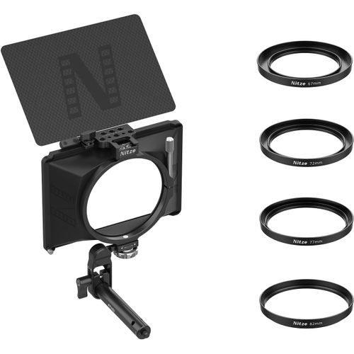 Mini Matte Box 4X5.65 Pour Caméra Reflex Numériques Sans Miroir,Matte Box Avec 4 Anneaux Adaptateurs D'Objectif Circulaires (¿67/72/77/82 Mm),Pince Tige 15Mm Et Tige 15Mm Avec Vis 1/4""-Mb15Ak