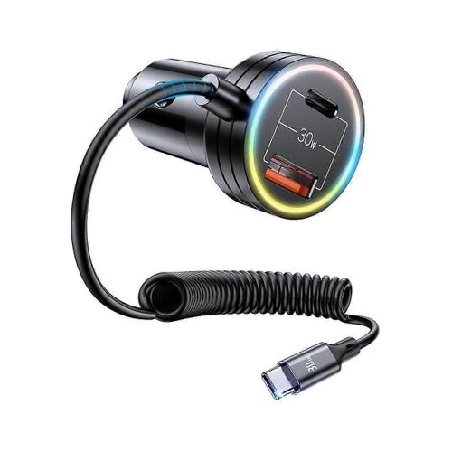 Chargeur De Voiture 60w Mini Usb Avec Câble Rapide De Type C De 1,2 M, Chargeur De Voiture À 3 Ports Avec Pd3.0 Qc 3.0 30w