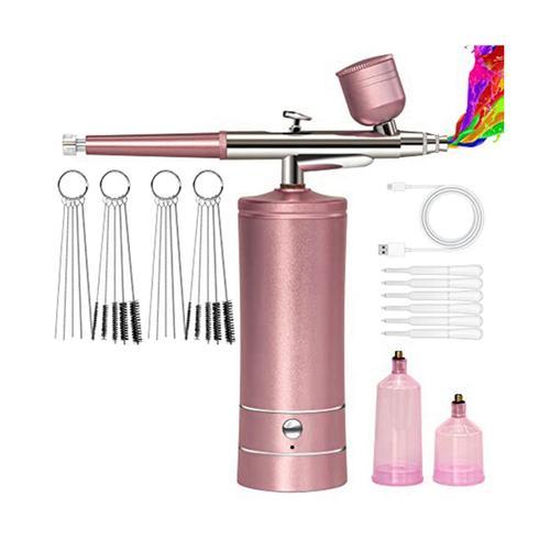 Compresseur D'A¿¿Rographe Sans Fil Rechargeable Airbrush-Kit - Pistolet A¿¿Rographe Portatif Automatique, Ensemble A¿¿Rographe (Rose)