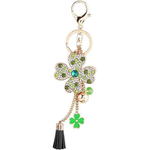 Chanceux Trèfle À Quatre Feuilles Avec Gland Porte-Clés Voiture Porte-Clés Cristal Strass Femmes Sac À Main Pendentif Charme Sac,Cadeaux De Bonne Chance