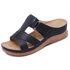 Sandales Compensées Orthopédiques 4wd Pour Femmes,Chaussures Rétro,Ouvertes,Vintage,Cuir Anti-Ald,Décontractées,Plateforme,Premium,Été,2024