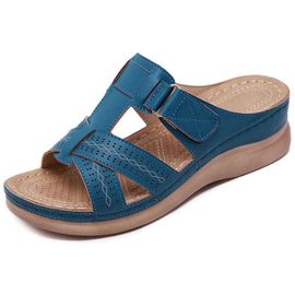Sandales Compensées Orthopédiques 4wd Pour Femmes,Chaussures Rétro,Ouvertes,Vintage,Cuir Anti-Ald,Décontractées,Plateforme,Premium,Été,2024