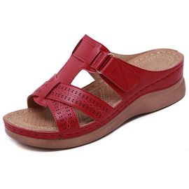 Sandales Compensées Orthopédiques 4wd Pour Femmes,Chaussures Rétro,Ouvertes,Vintage,Cuir Anti-Ald,Décontractées,Plateforme,Premium,Été,2024