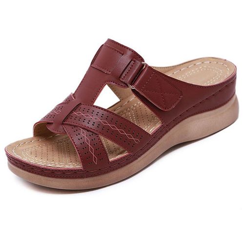 Sandales Compensées Orthopédiques 4wd Pour Femmes,Chaussures Rétro,Ouvertes,Vintage,Cuir Anti-Ald,Décontractées,Plateforme,Premium,Été,2024