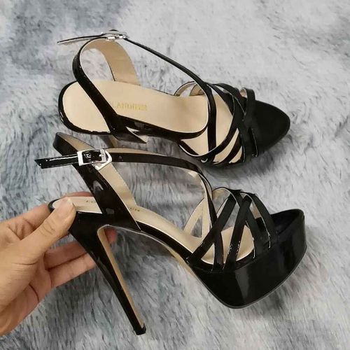 Loslandifen 2025 14cm Plate-Forme Talons Hauts Sandales Sexy Bride À La Cheville Bout Ouvert Gladiateur Robe De Soirée Femmes Chaussures Grande Taille 44