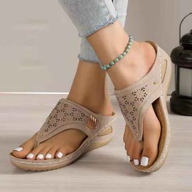 Sandales À Talons Compensés En Cuir Pu Pour Femme,Tongs Légères À Plateforme,Idéal Pour La Marche Ou L'été,Pour Personne Diabétique