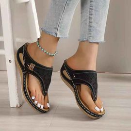 Sandales À Talons Compensés En Cuir Pu Pour Femme,Tongs Légères À Plateforme,Idéal Pour La Marche Ou L'été,Pour Personne Diabétique