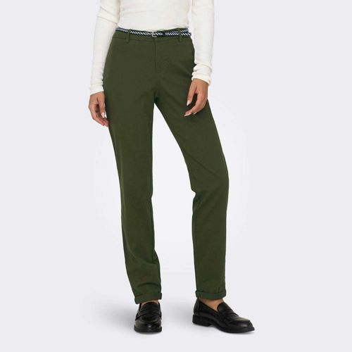 Pantalon Chino, Ceinture Tressée, Couleur Uni Femme Only