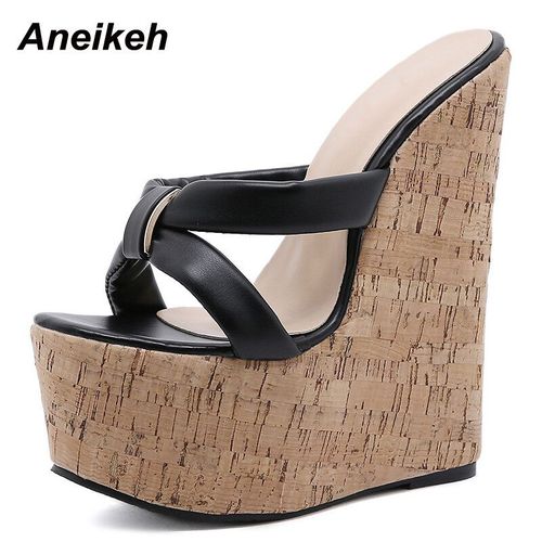 Aneikeh Talons Compensés Femmes Pantoufles Mode Bout Ouvert Plate-Forme Sandales Été Super Talons Hauts Femme Chaussures De Fête Taille 35-42