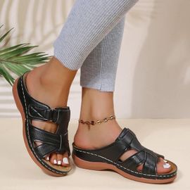 Sandales À L'offre Elles Compensées Pour Femmes,Premium Orth4wd,Open Parker,Vintage,Antidérapant,Cuir,Décontracté,Plateforme,Chaussures Rétro,Été,2024