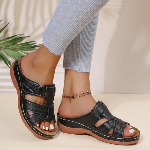 Sandales À L'offre Elles Compensées Pour Femmes,Premium Orth4wd,Open Parker,Vintage,Antidérapant,Cuir,Décontracté,Plateforme,Chaussures Rétro,Été,2024