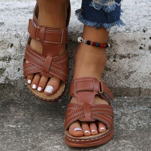 Sandales À L'offre Elles Compensées Pour Femmes,Premium Orth4wd,Open Parker,Vintage,Antidérapant,Cuir,Décontracté,Plateforme,Chaussures Rétro,Été,2024