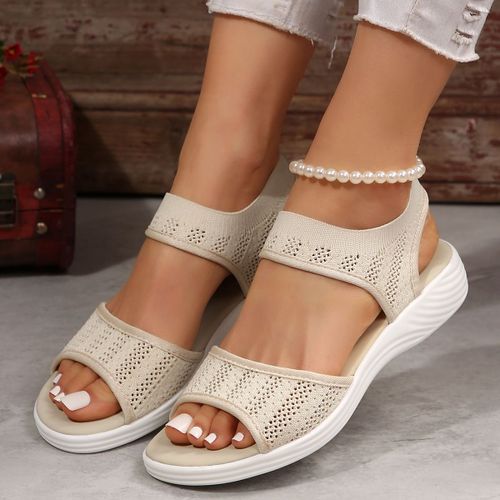 Sandales De Sport En Maille Pour Femmes,Chaussures Plates Tissées Volantes,Bouche De Poisson Décontractée,Grande Taille,43,Nouvelle Mode D'été
