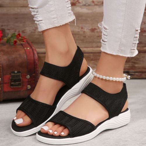 Sandales De Sport En Maille Pour Femmes,Chaussures Plates Tissées Volantes,Bouche De Poisson Décontractée,Grande Taille,43,Nouvelle Mode D'été