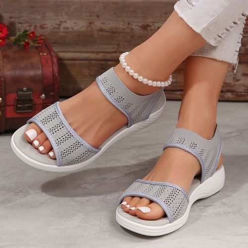 Sandales De Sport En Maille Pour Femmes,Chaussures Plates Tissées Volantes,Bouche De Poisson Décontractée,Grande Taille,43,Nouvelle Mode D'été