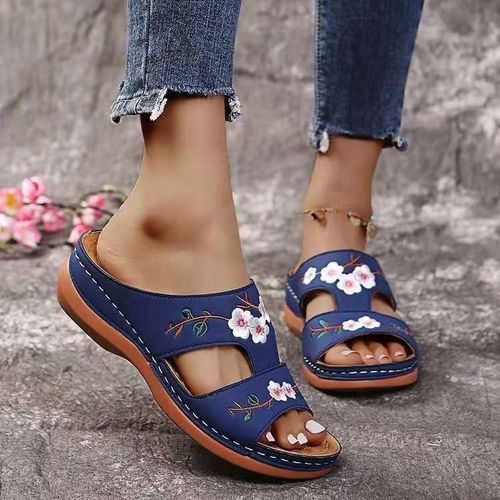 Sandales En Cuir À Fleurs Pour Femme,Pantoufles D'extérieur Légères Et Décontractées,Chaussures D'été À Enfiler,2023