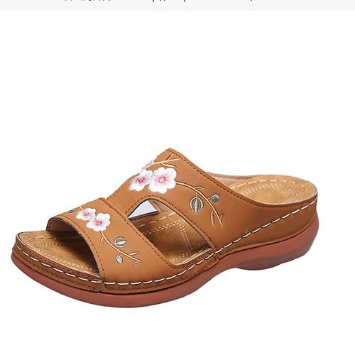 Sandales En Cuir À Fleurs Pour Femme,Pantoufles D'extérieur Légères Et Décontractées,Chaussures D'été À Enfiler,2023
