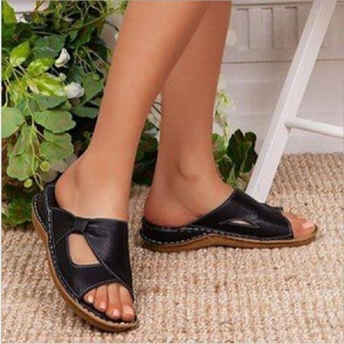 Sandales En Cuir Pu Pour Femmes,Pantoufles D'été Décontractées Et Respirantes