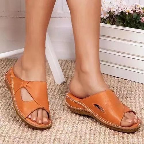 Sandales En Cuir Pu Pour Femmes,Pantoufles D'été Décontractées Et Respirantes