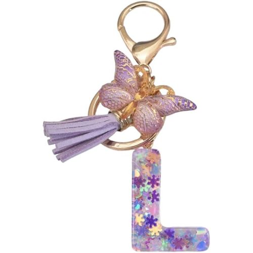 Porte-Clés,Porte-Clés Alphabet,Porte-Clés Lettre L Avec Pendentif Papillon,Porte-Clés Pour Filles,Porte-Clés Modèle Violet