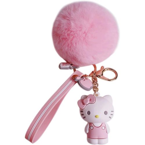 Porte-Clés Boule En Peluche¿Trou De Serrure De Chaton¿Porte-Clés De Dessin Animé¿Porte-Clés Dragonne¿Porte-Clef Fille Et Femme,Accessoire De Pendentif Doux Pour Sacs,Voitures Et Bricolage(Rose)