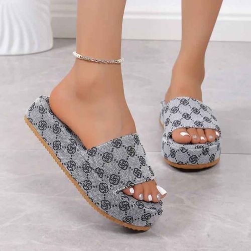 Pantoufles À Plateforme Pour Femmes,Chaussures D'été Plates De Styliste,Sandales D'extérieur À Fleurs,Chaussures De Plage Pour Dames,2024